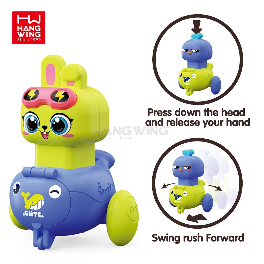 HW Mini Whale Cars Cute Rabbit and Chick Press & Go Cars with Assorted Fruit Candy Inside for Children