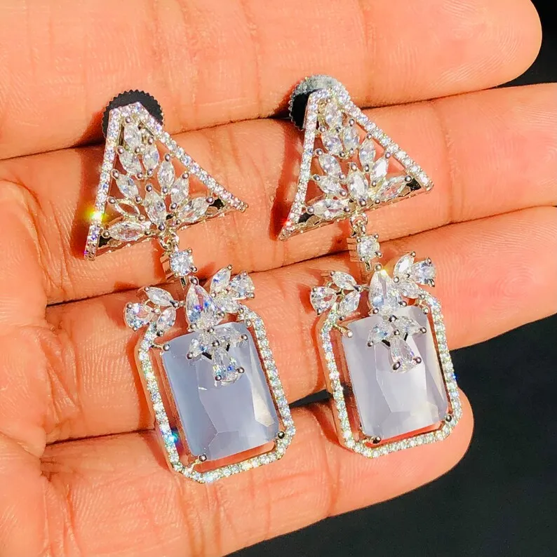 Royal Elegance Natural Glowing Neon Grey Colombian Monalisa Diamond Dangle Drop Earrings Gorgeous 925 Sterling Silver
