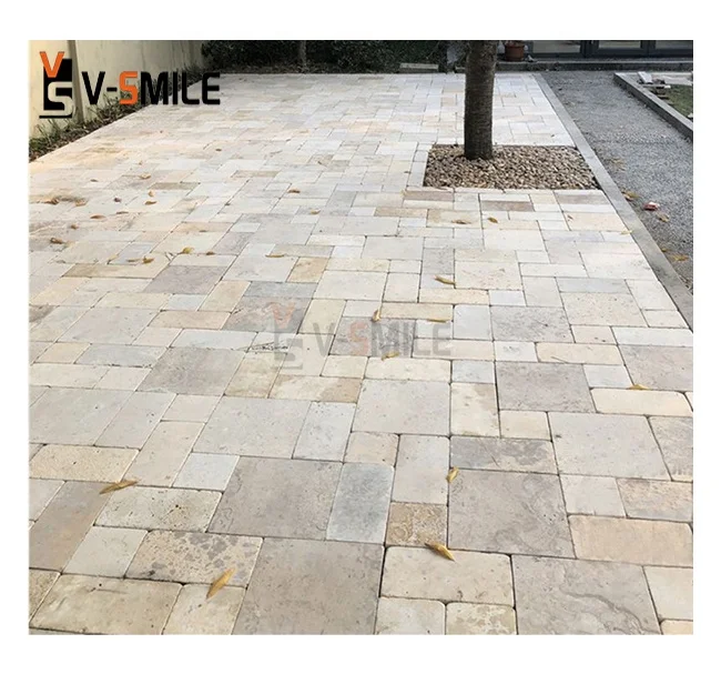 Natural Split Beige Limestone Floor Tiles Cream White Limestone