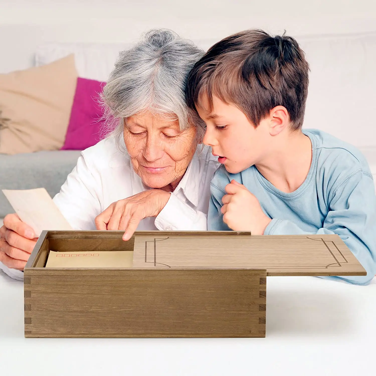 Dilun Customized Memory Keepsake Box -Paulownia Wooden Box  With Sliding Lid  for Jewelry, Trinkets, Letters, Souvenirs, Photos