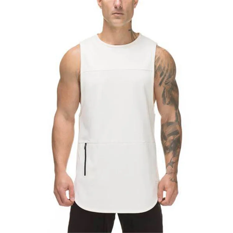Blank White Plain Custom Polyester Tracksuit Print Cut Off Muscle Curved Hem Square Sleeveless Tank Top For Men
