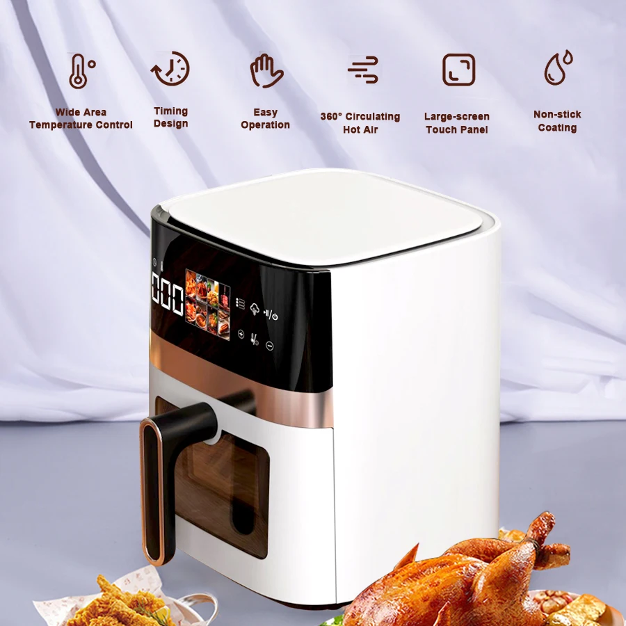 Home Kitchen Multi Function Automatic Intelligent Oil Free Square Electric Touch Screen Digital Visible Smart Air Fryer