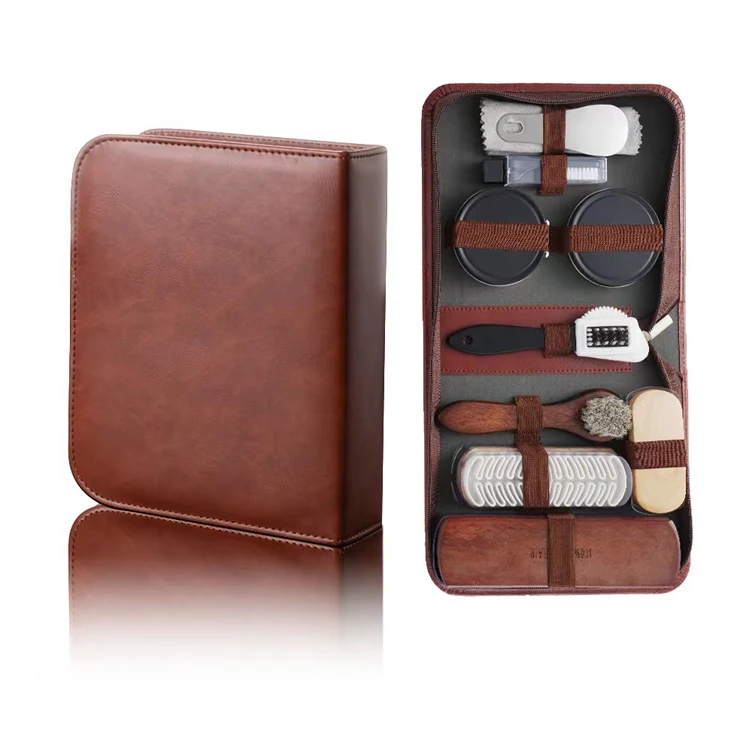 7pcs men and women leather shoes cleaning care tool accessories kit with shoe oil and horse hair brush