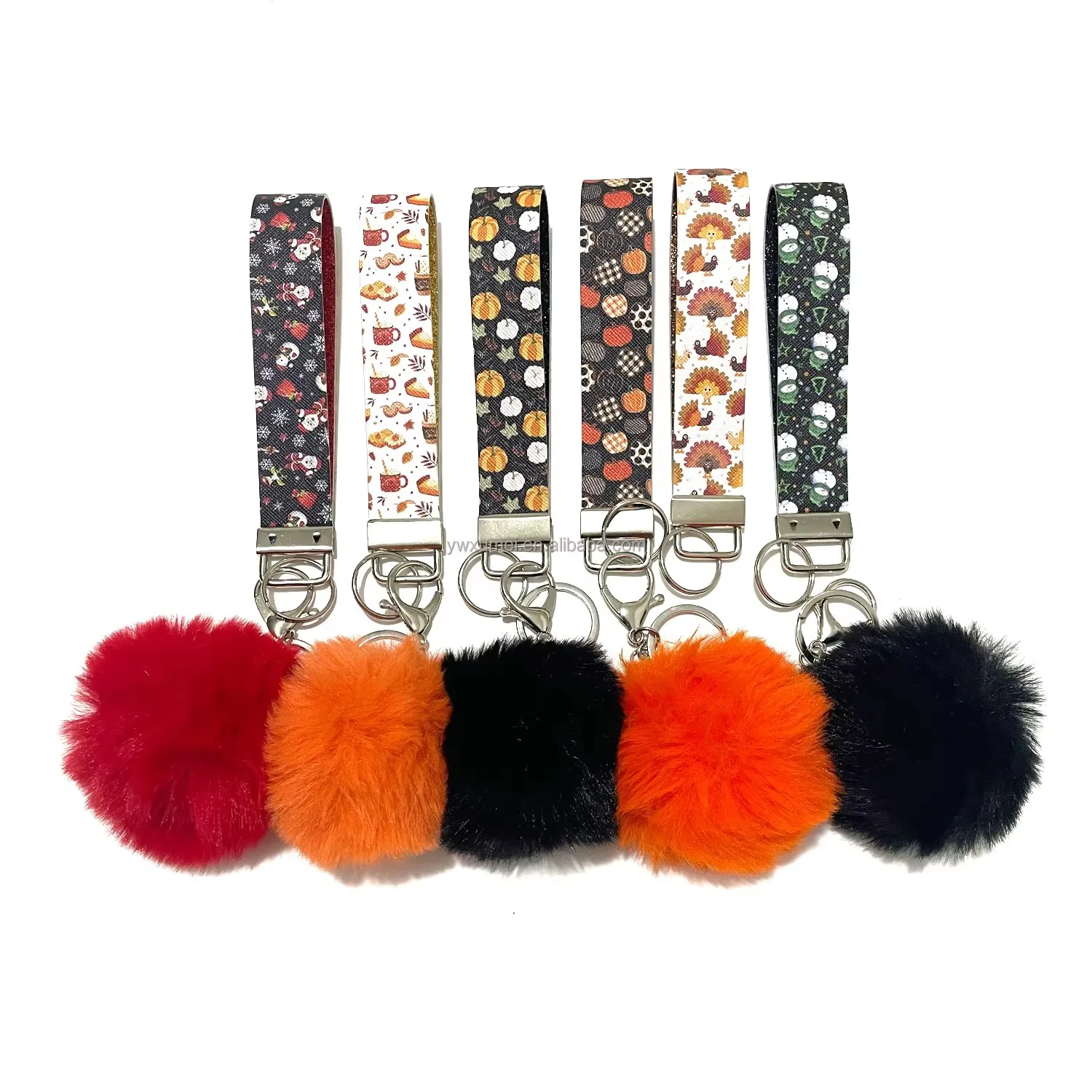 New Leather Wrist Strap Keychain Halloween and Christmas Pattern Self-Defense Key Chain Accessories