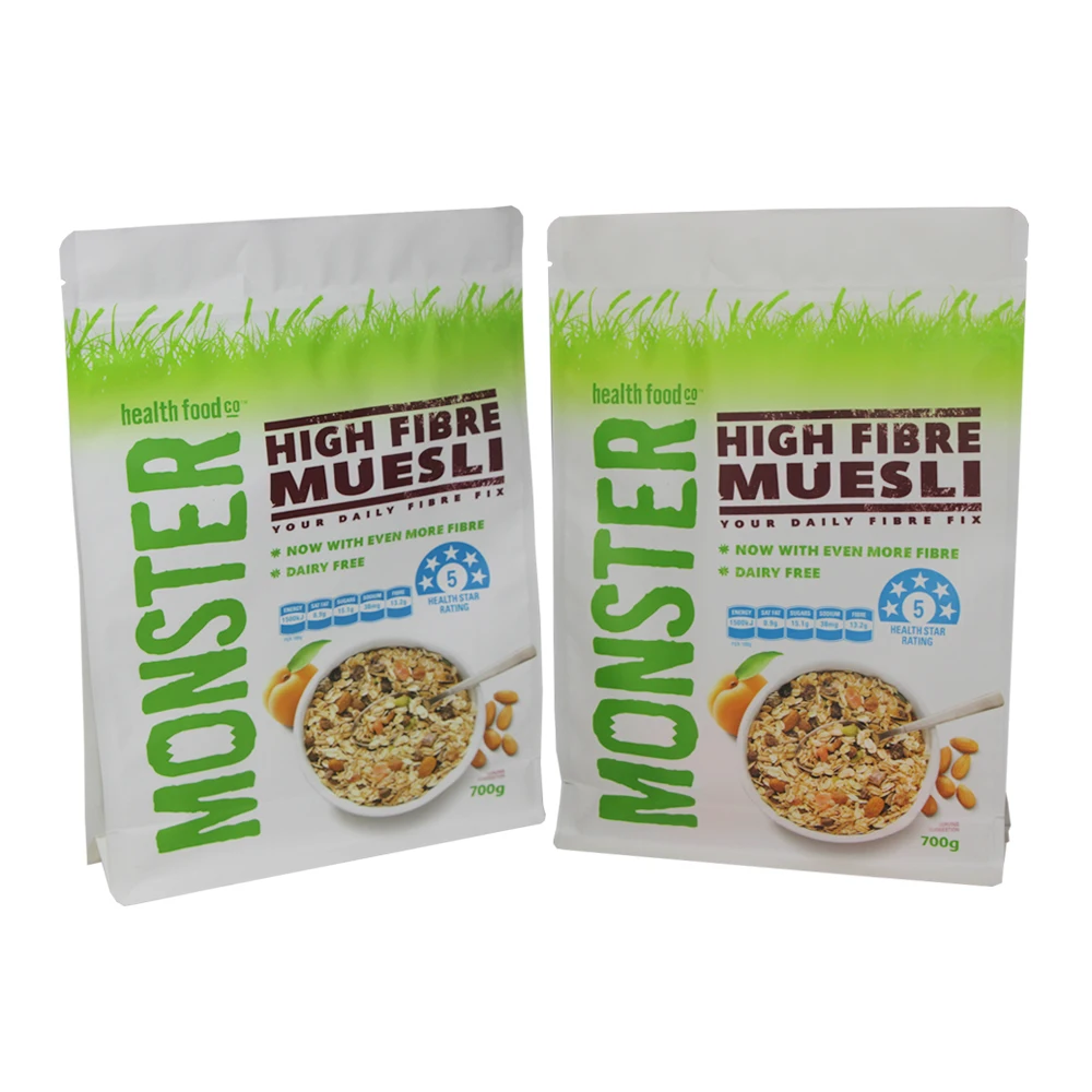 matte white Food packaging pouch custom logo air tight foil stand up Grain Granola Cereal Cornmea Oats packaging bags