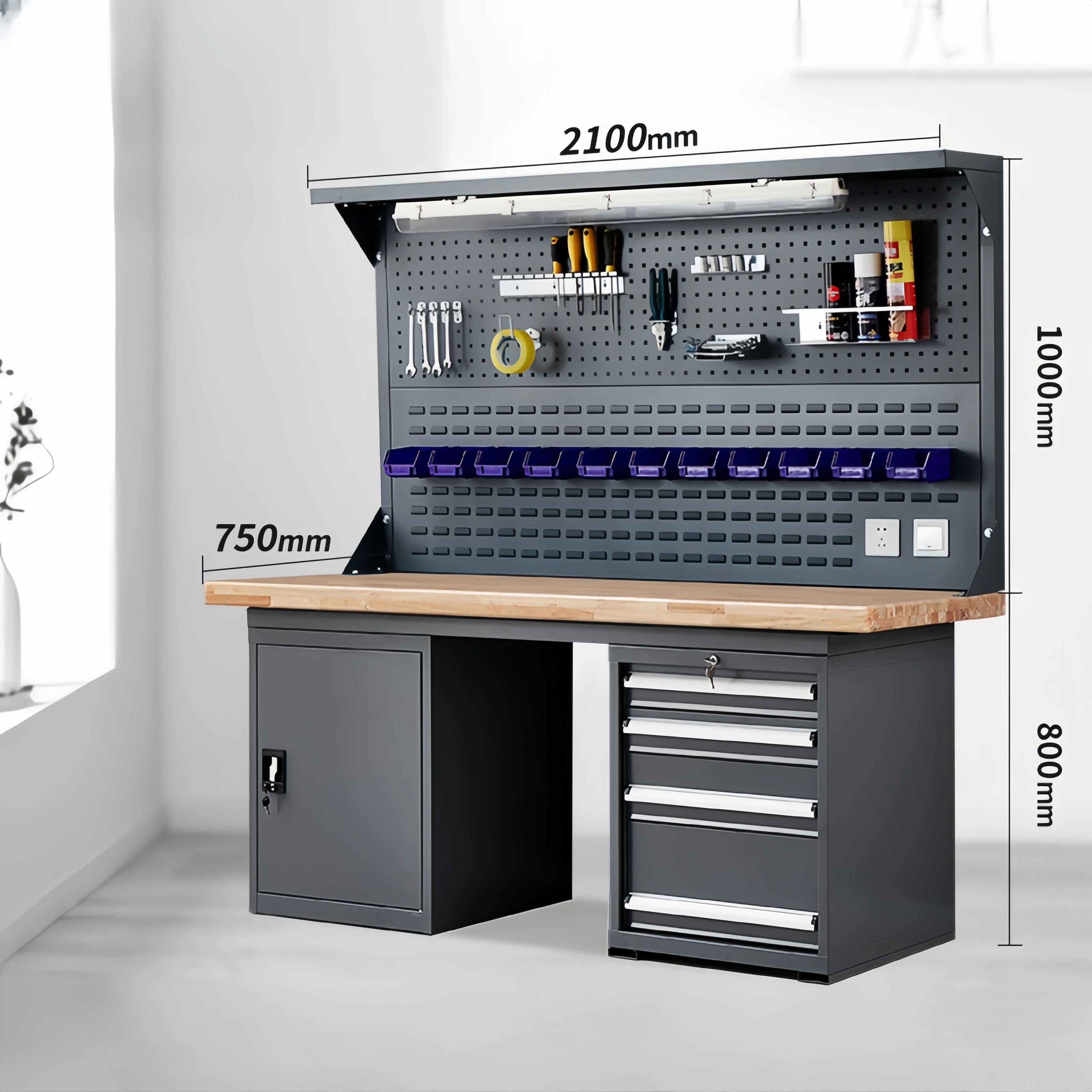 Heavy Duty Industrial-grade Mechanics Garage Worktable Wooden Countertop Workshop Workbench For Factory garage Use Storage