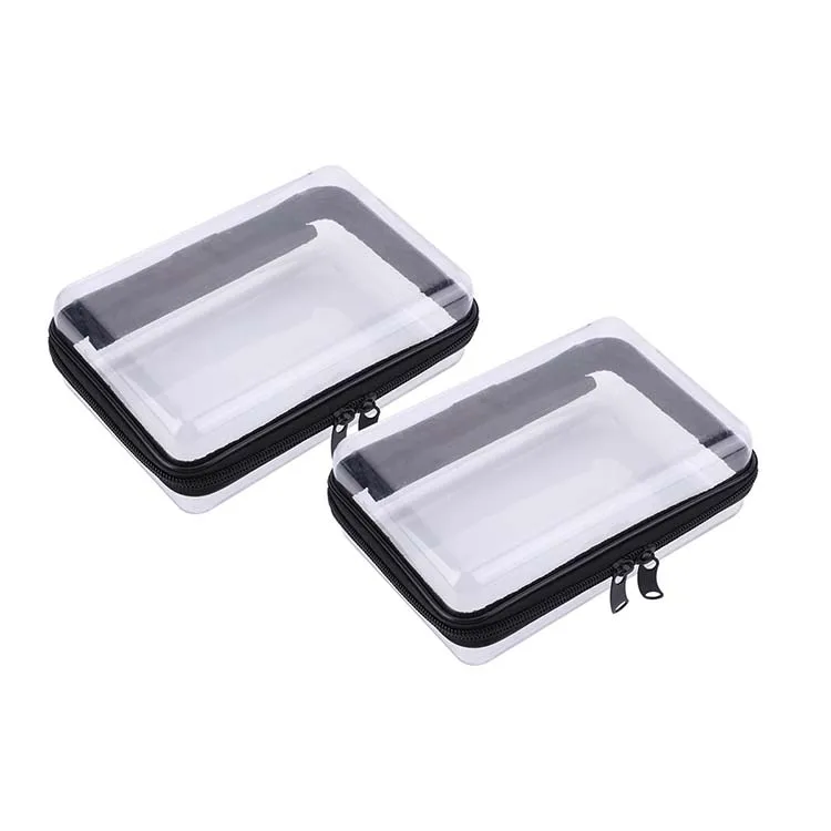 Portable Waterproof Toy Storage Organizer Bins Plastic PVC Clear Hard Plastic Shell Zipper Pencil Case With Zipper
