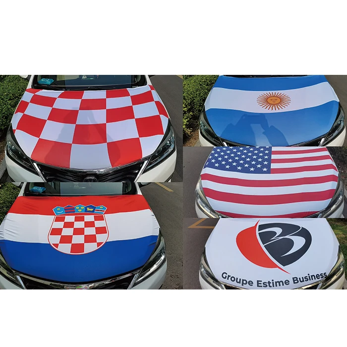 Promotion Wholesales High Quality Polyester Spandex Fabric Custom Logo National Car Hood Cover National Car Flag for Decoration