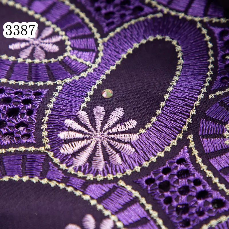 3387 Nigerian Swiss Cotton Lace Fabric Newly Factory Price African Embroidery Cotton Lace Stones for Women Wedding Party Dress