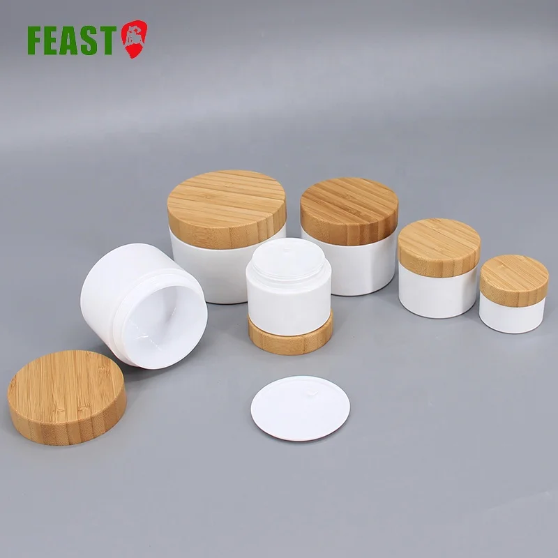 Small 3ml Cosmetic Jar Bottle Body Plastic Containers Manufacturers White  Cosmetic Packaging 50 ml with Bamboo Lid