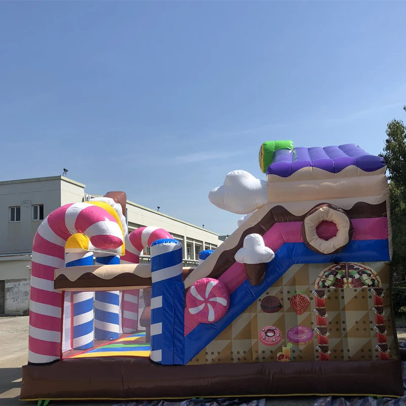 Factory High Quality Sweet Cute Candy Pvc Inflatable Bouncy Castles with Slide For Sale
