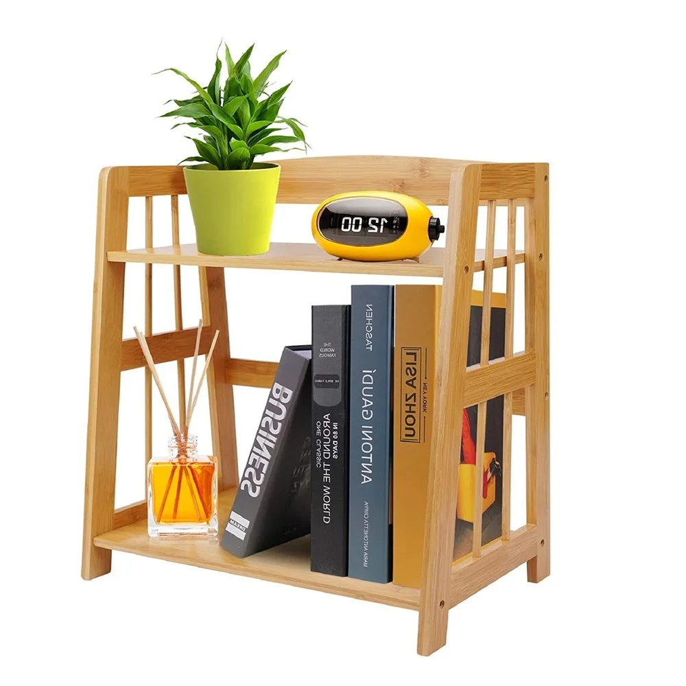 Bamboo Spice Rack Desktop Storage Rack Ladder Bookcase Shelf Countertop Storage Stand
