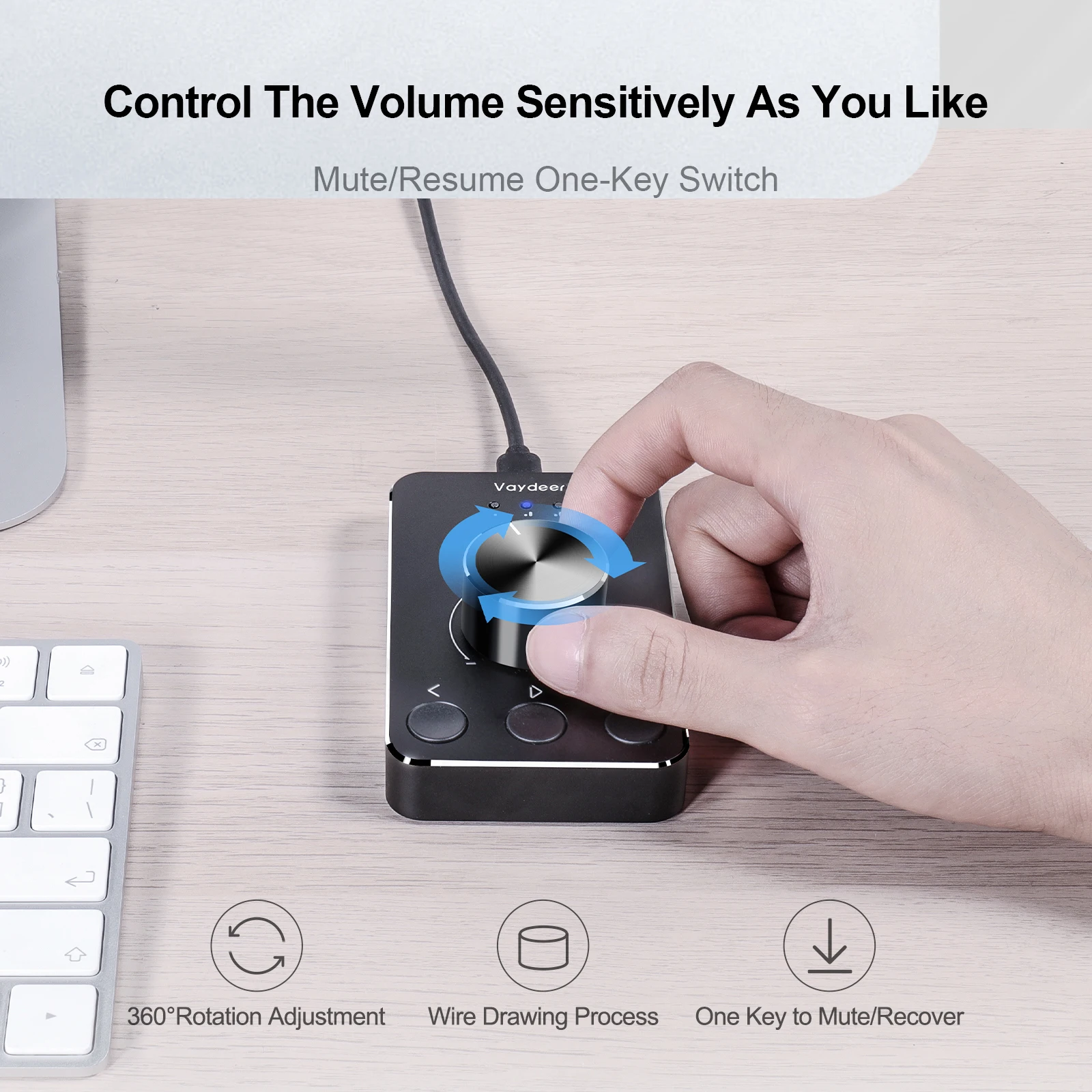 Vaydeer Rotator Volume Knob Aluminum USB PC Computer Audio Wired Creative Volume Control Knob Switch