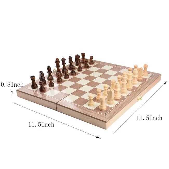 3-in-1 Wooden Chess Set for Adults and Kids, Chess & Checkers & Backgammon Folding Board Portable Travel Tabletop Game Toy