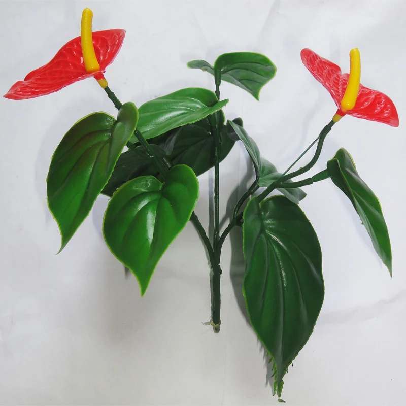 MZ187005H For Home Decor Anthurium Bundle 11 Branches 2 Red Leaves Artificial Flower
