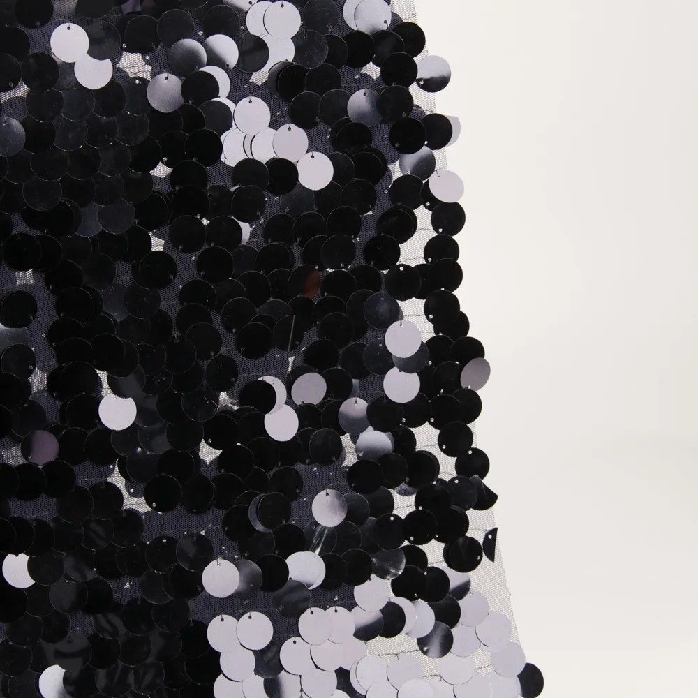 High Quality Dark blue Color 18mm Sequin Spangle Mesh Embroidered big sequence fabric for Teal Sequin Fashion Dress