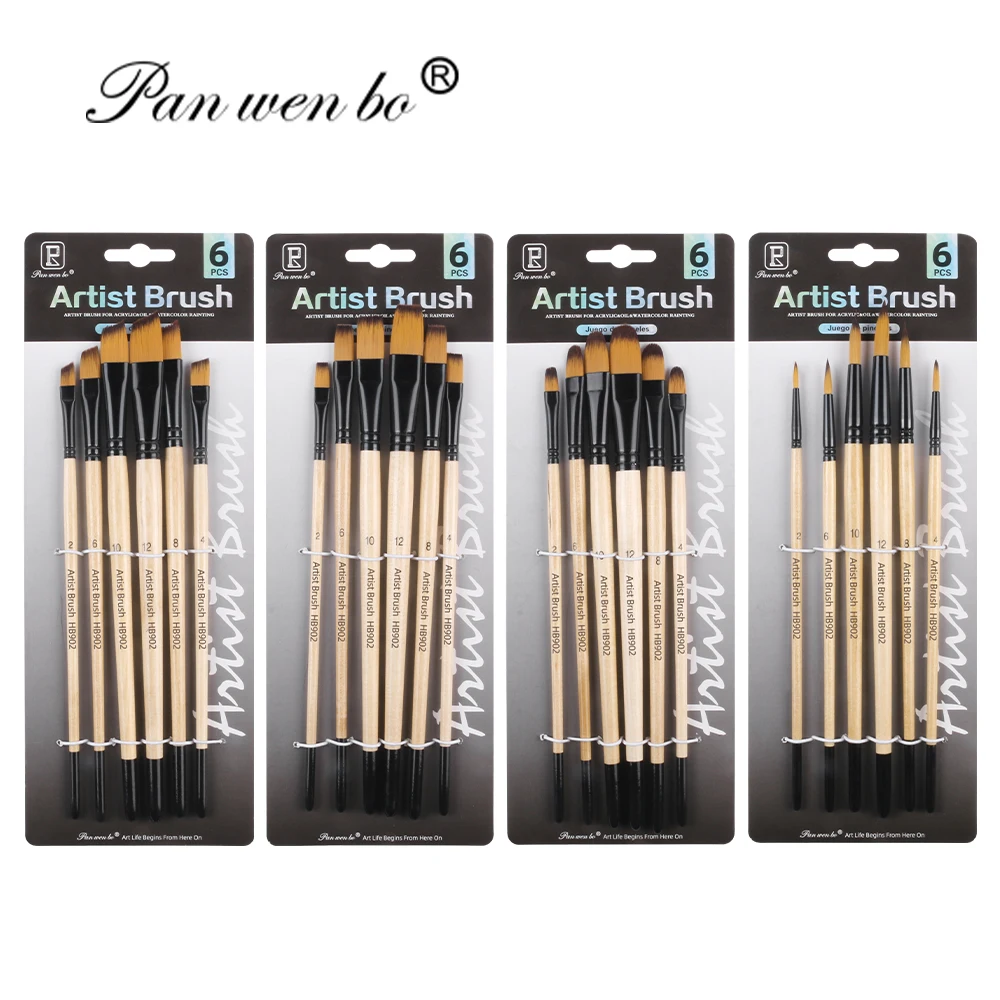 Panwenbo 6pcs/Set Oil Watercolor Brush Professional Artist Paint Brush Set Artist Paint Brushes For Acrylic And Oils Painting