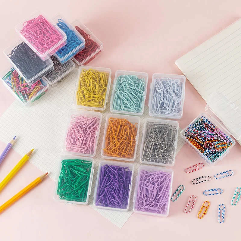 Hot Selling Colored Paper Clips Plastic Metal Paper Clips Office School Stationery Clips 28MM Various Colors