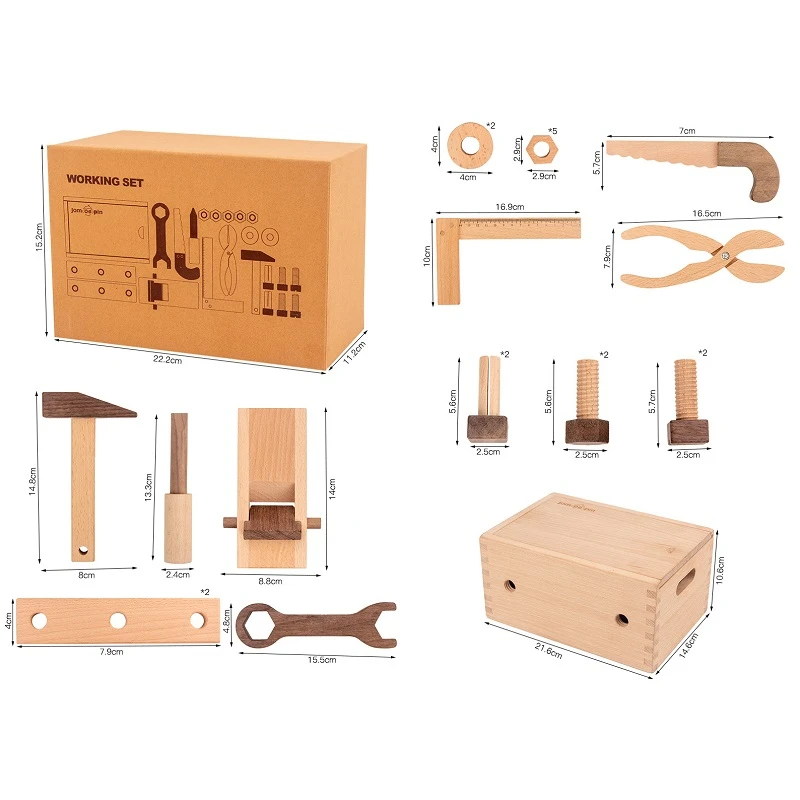 Wooden Montessori Nut Screw Tooling DIY Kit Toys For Boys Multifunctional Repair Set Hands-on Assembly