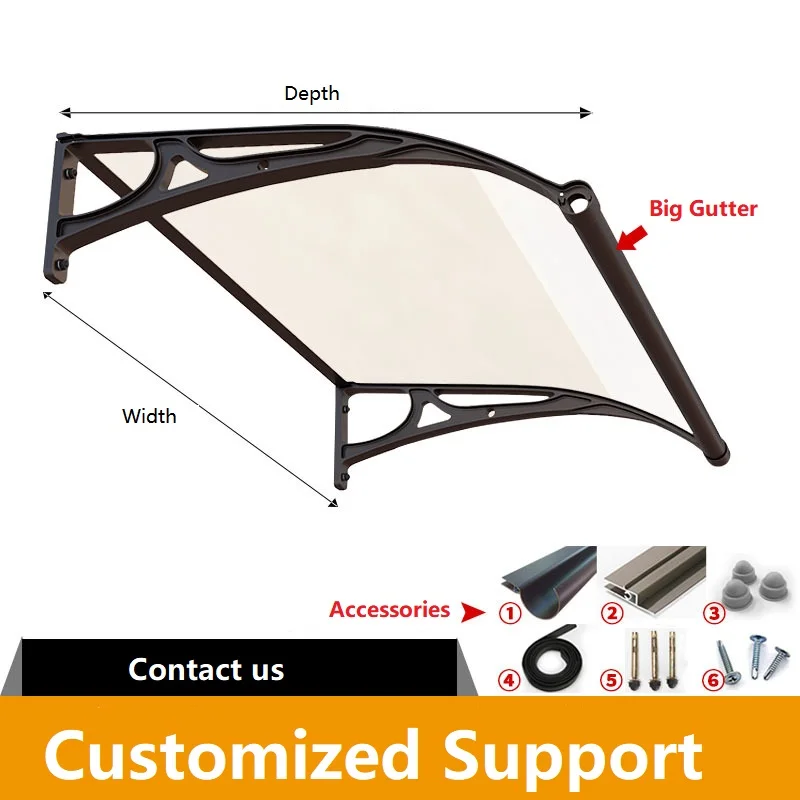 Amas PC Window Door Awnings / DIY Plastic Door Canopies Awning / Polycarbonate Awning Window Canopy