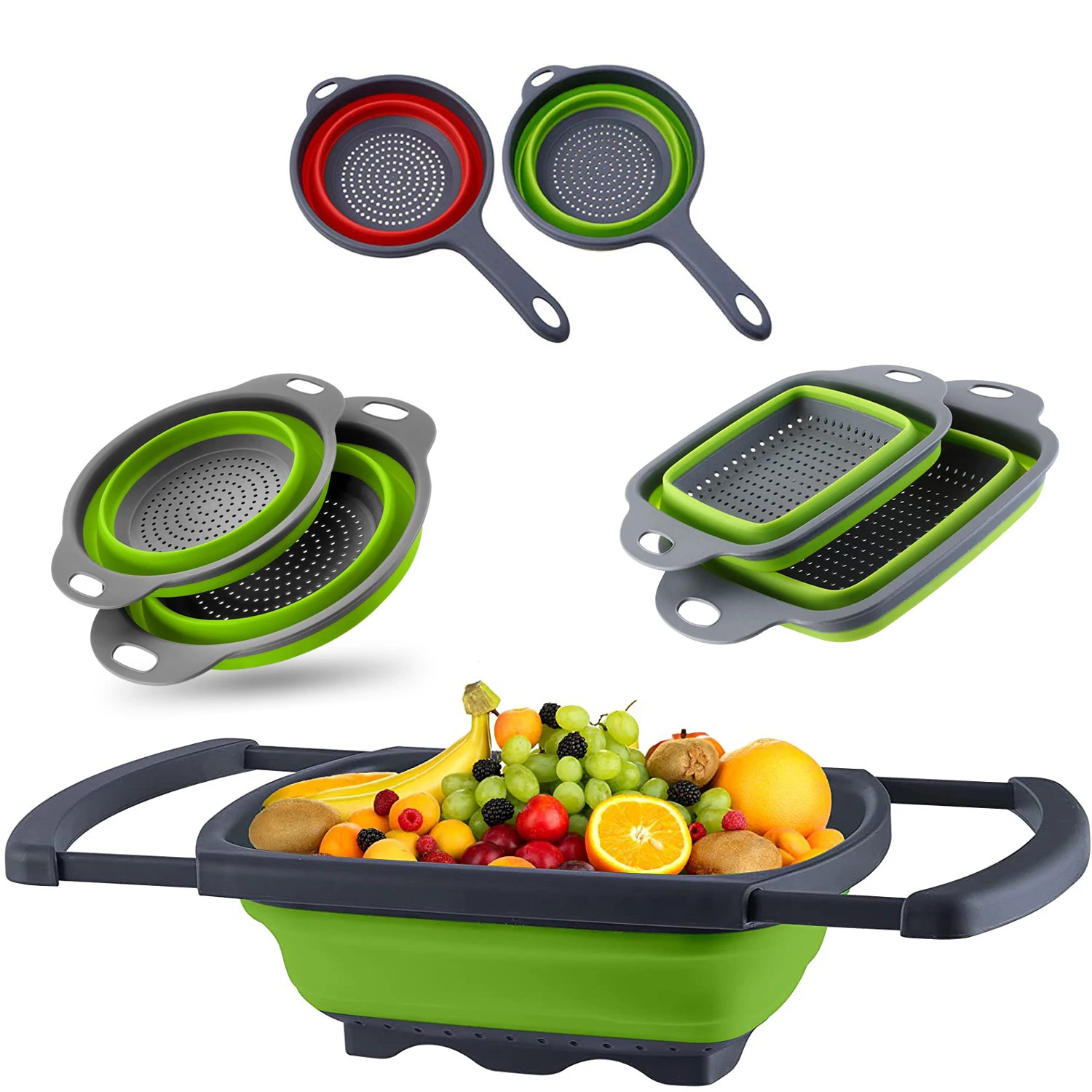 Hot Sale  Plastic Foldable Round Shape Collapsible Colander Strainer Draining Basket Set