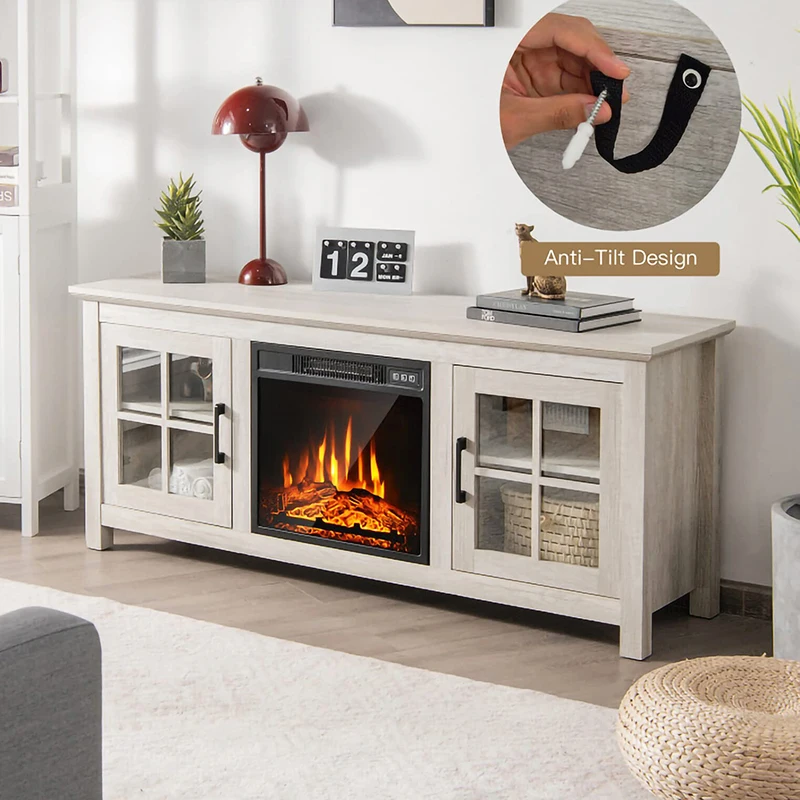 2024 Design particle board black living room furniture modern fireplace tv stand tv wood cabinet meuble for 75 inches