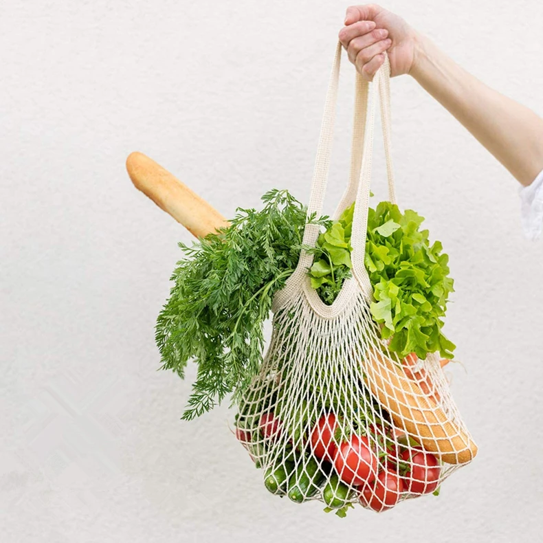 Reusable Grocery Bags Cotton, Zero Waste Farmer Market Fruit and Vegetable Bag, string Mesh Shopping Net Bag beach bag mesh