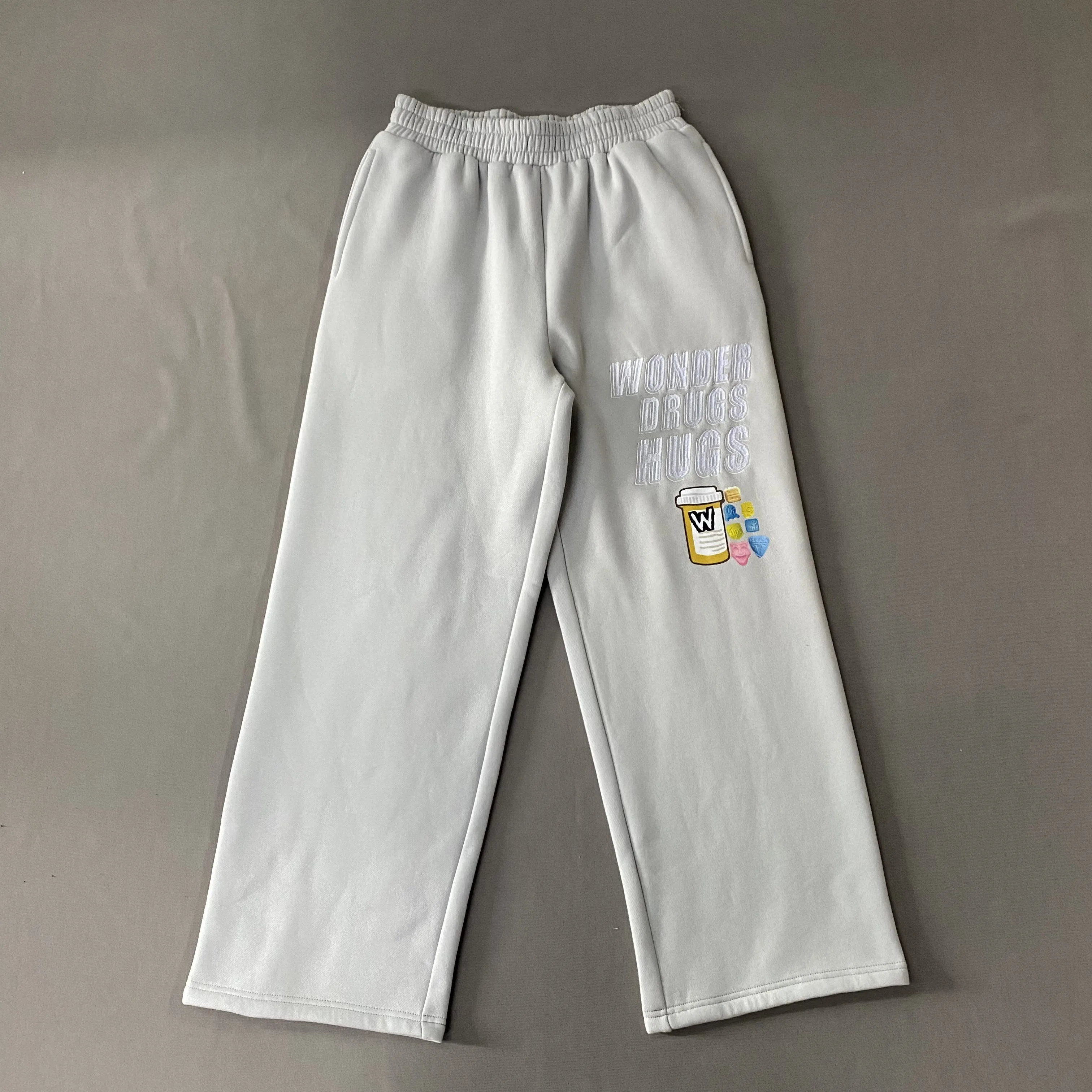 PT877 Grey Baggy Style Acid Washed Sweatpants Oversized Rhinestone Pants Loose Wide Leg Open Jogger Straight Pants