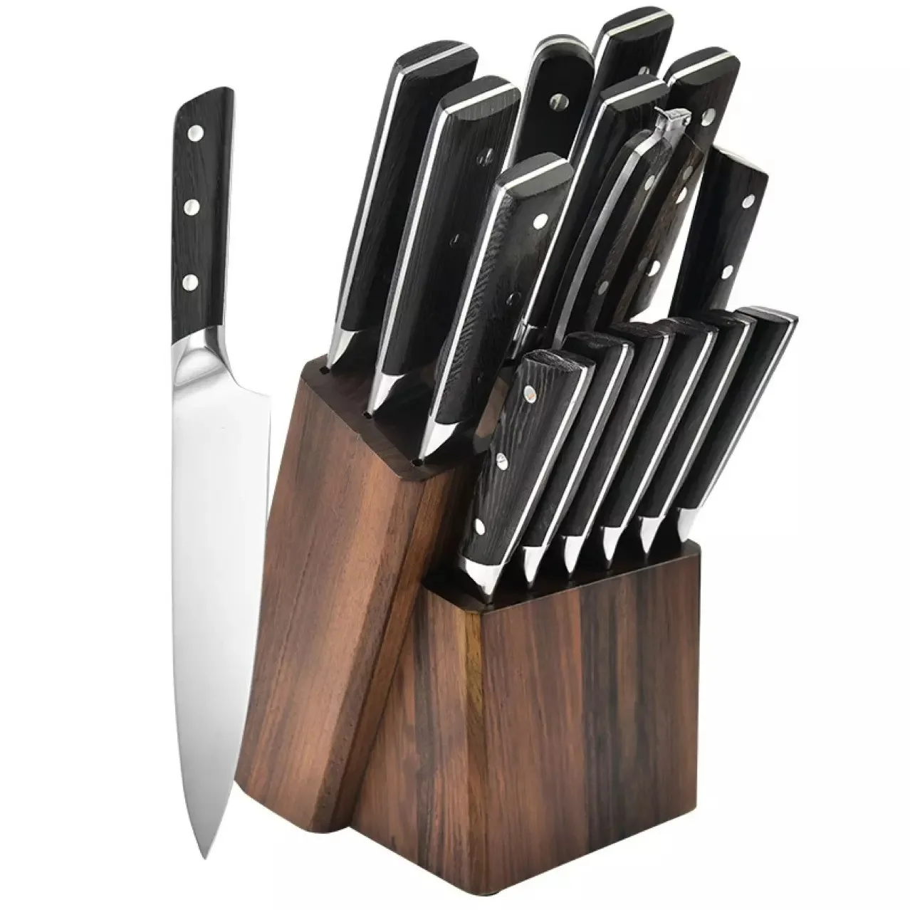 15 piece Japanese knife set Kitchen knife set with block wood Pakka Chef Knife set with scissors