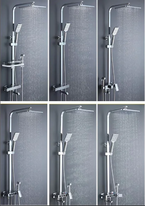 Square Sliver Color Pressurized Waterfall Shower Head Bath & Shower Faucets Brass Bathroom Shower Set