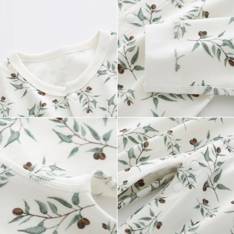 GOTS Certified Organic  Cotton Newborn Infant Baby Clothes Boy Girl Long Sleeve Printed Unisex Baby Romper Bodysuit