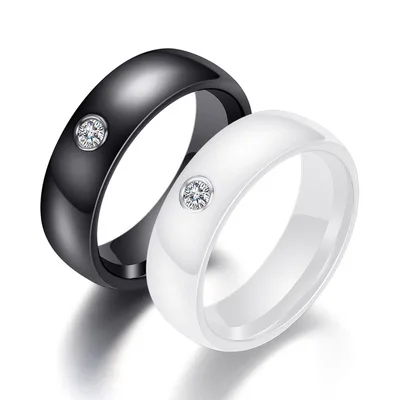 Hot Sale Personality Thick  Couple Rings Trend Diamond Rings Black White Ceramic Rings for Women Men