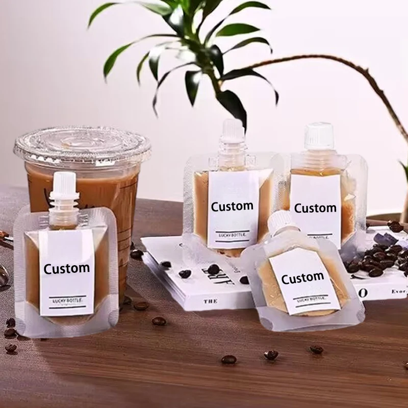 In Stock Custom Logo Label Cold Brew Coffee Concentrate Liquid Drinking Bag Transparent Frosted Spout Pouch For Juice Beverage