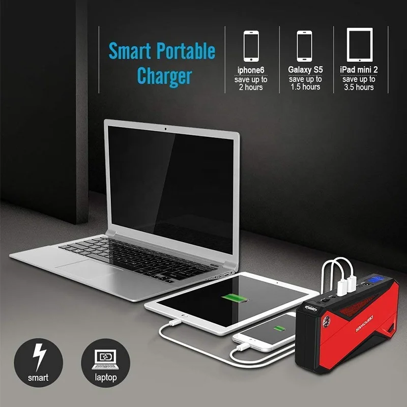 DBPOWER 800A Peak 18000Mah Flashlight Multifunction Portable Car Power Bank Jump Starter 12V
