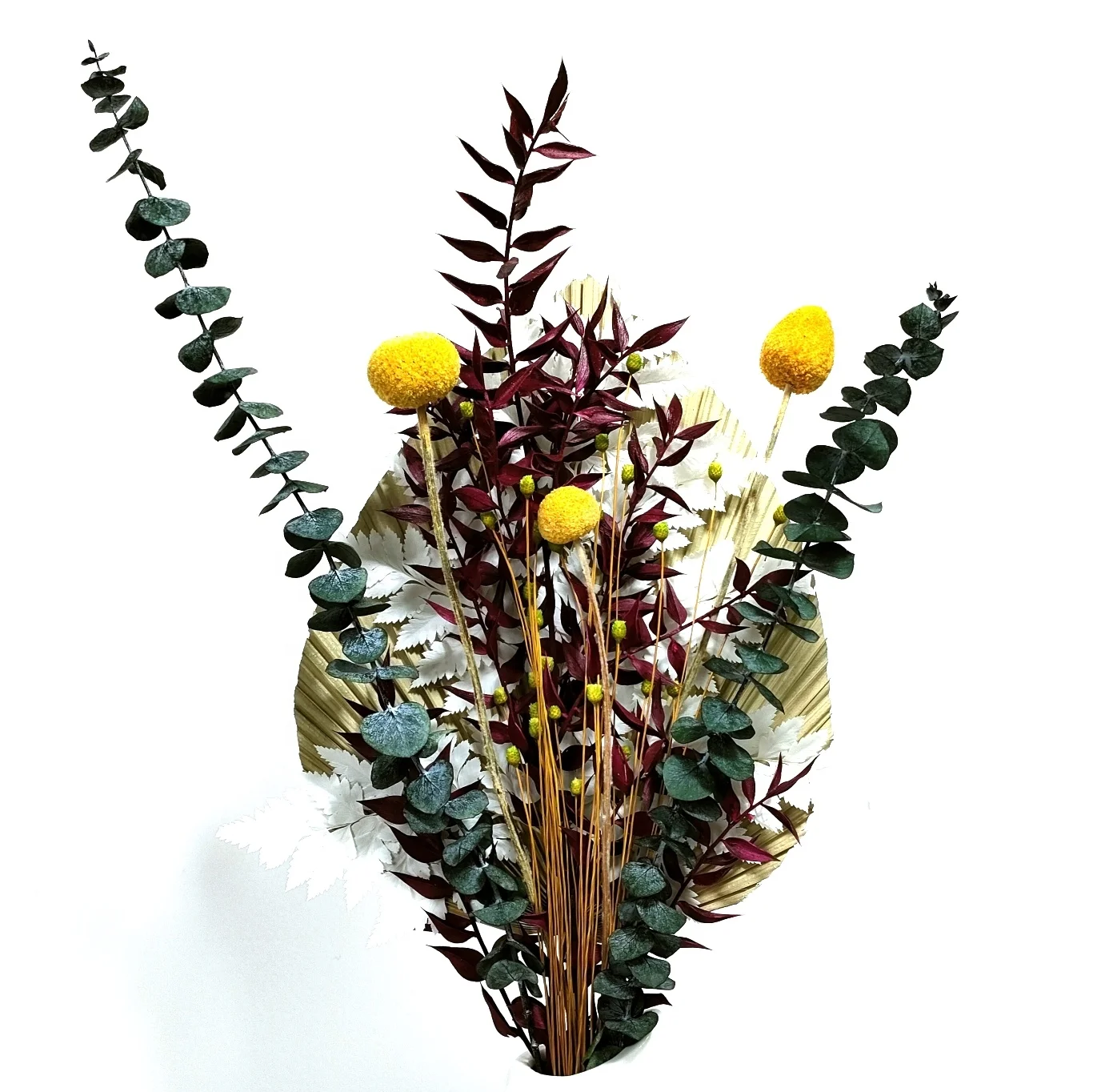 Dried Natural Flower bouquet Palm Leaves Preserved Eucalypthus Billy Balls Home Decoration Amazon choice