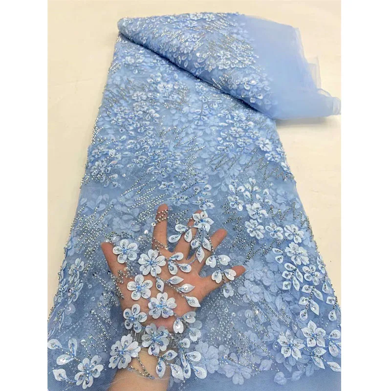 New Luxury Bridal tulle sequins lace wedding beaded and pearls fabrics for European style dress