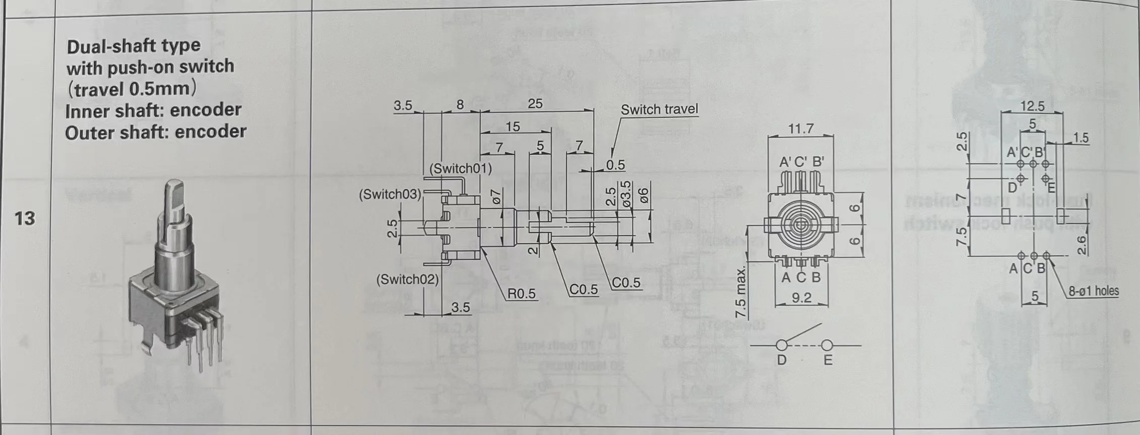 ALPS EC11 Series 11mm Size Metal Shaft Type EC11EBB24C03 Rotary Encoder