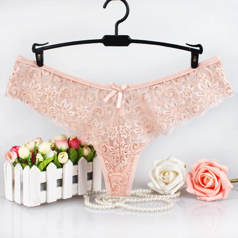 
XZ New Thong lady sexy low waist T pants high grade transparent lace hollowed out underwear girl triangle pure cotton crotch 
