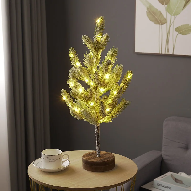 Christmas decorative artificial light little tree light white snowy little pine tree light indoor