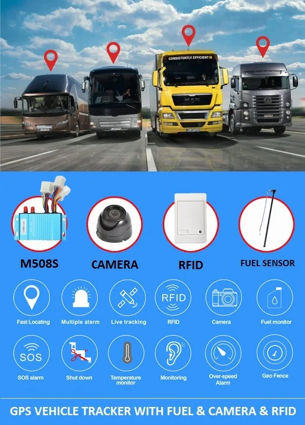 Real Time Tracking Car Gps Tracker with Fuel Level Sensor Truck Fuel Level Monitor System  RFID Card  2 RS232 Serial Ports