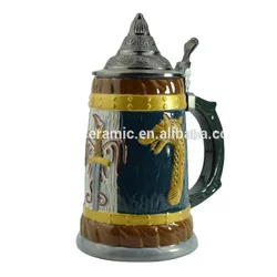 Beer Stein German Beer Stein Ceramic Beer Mug Handmade Cup Tankard Petwer Lid