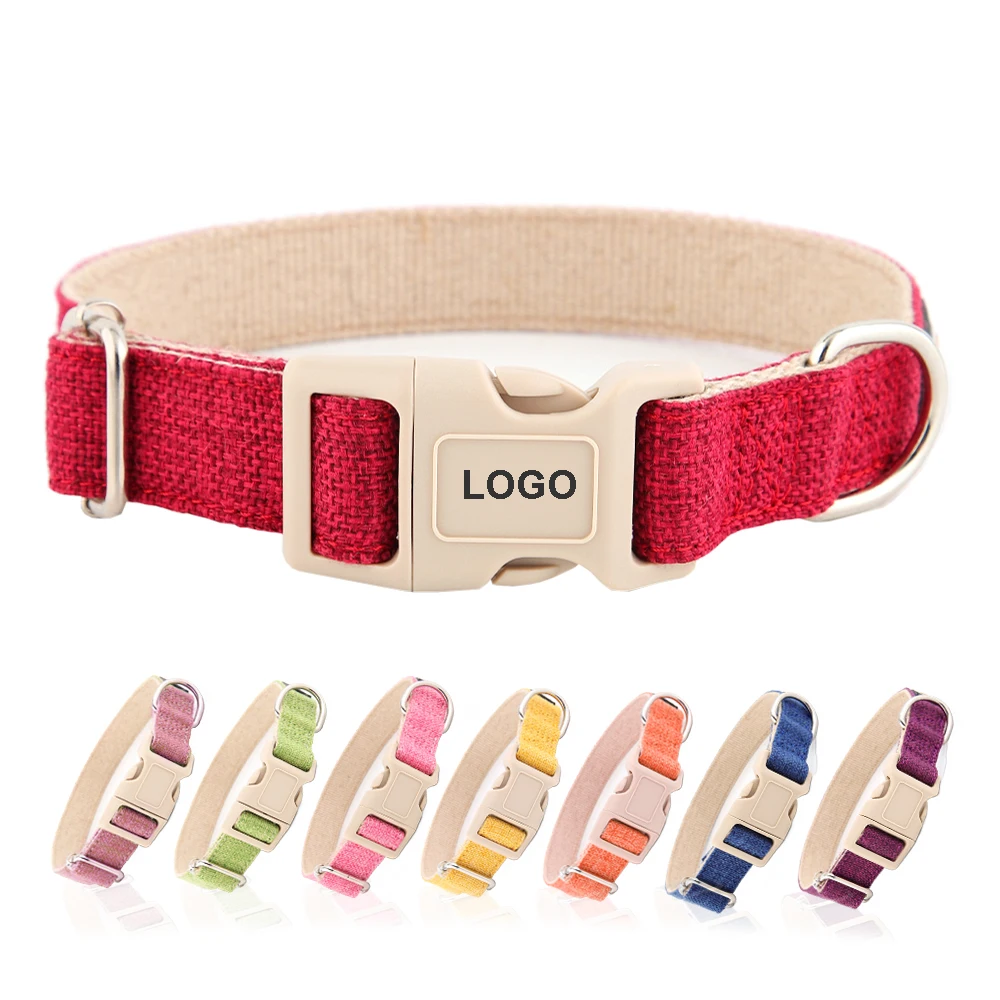 Cooldog wholesale designer custom adjustable hemp cotton luxury smart big small pet dog collars with metal buckle hardware