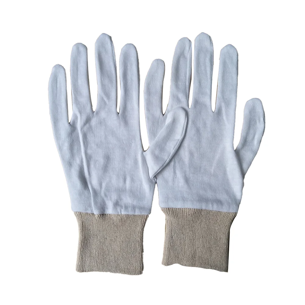 Factory Use Custom General Size Natural Wrist White Safety Working Cotton Protective Gloves With Rib Cuff
