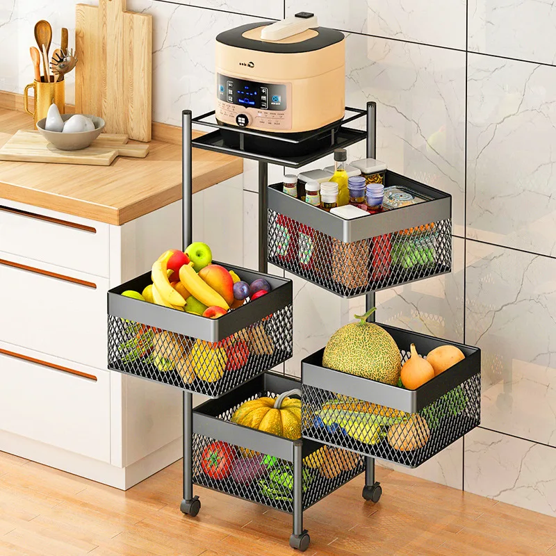 
Rotatable Multi-layer Kitchen Storage Rack For Vegetable And Fruit Basket Rack Cart Storage Cabinet 