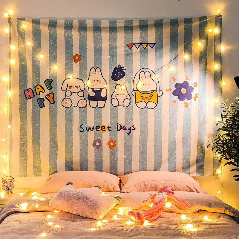 Lovely Cartoon Style Custom Design 3D Digital Printing Household Bedroom Background Wall Hanging Tapestry
