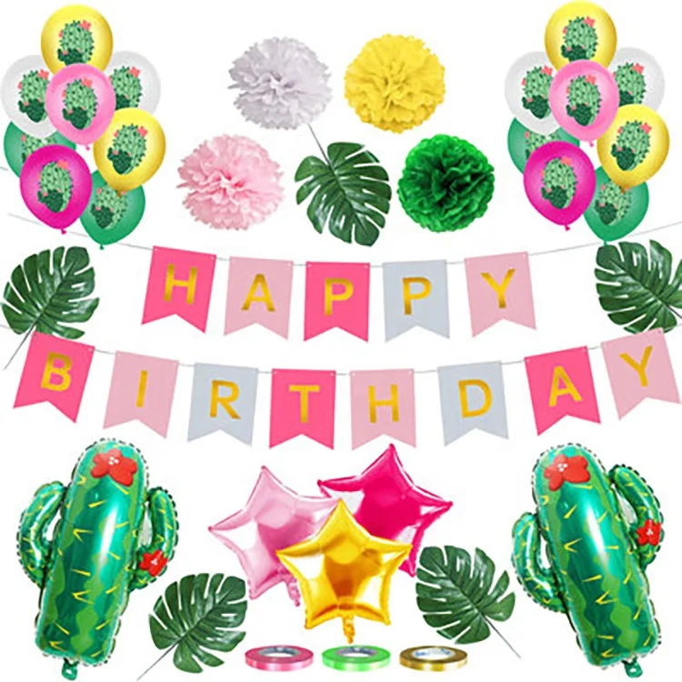 HappyBro Cactus Series Large Balloons Drinking Straw Green Bunting Garland For Party Favors Home Decor Swimming Pool Party Supplies