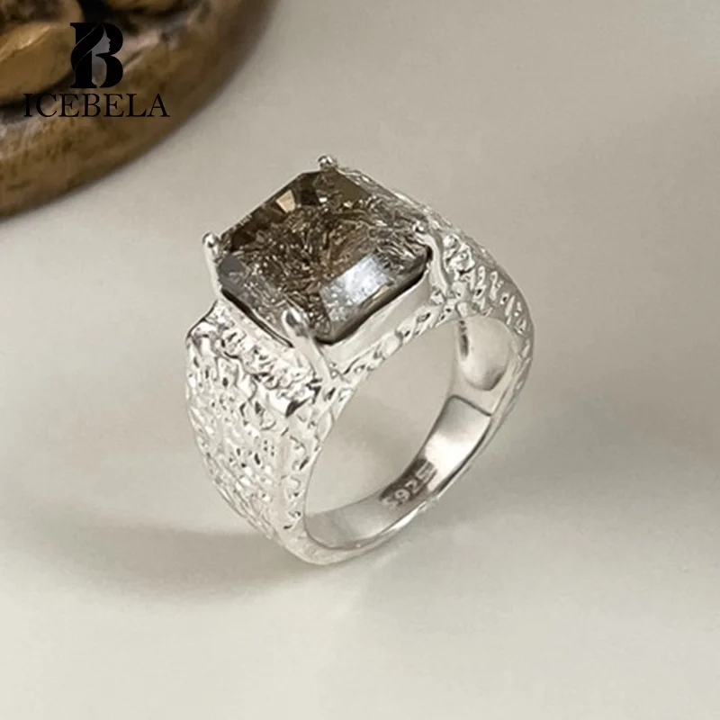 Fashion Wholesale Fine Jewelry Korean Style Niche Design 925 Sterling Silver Ring White Tea Sense Gem Texture Rings For Girls