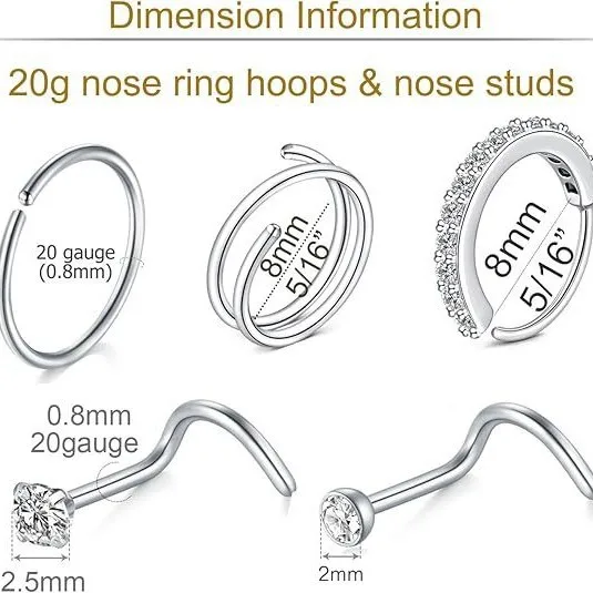 Custom Titanium Steel L-Shaped Flower Combination Nose Stud Set Classic Curved Rod S Rod Inlaid Zircon Nose