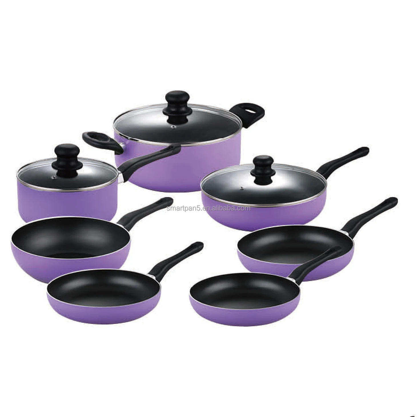 Cheaper Cookware set of Pressed Aluminum pans with copper non stick frying pan set and soup pot with Fashion Home Kitchen