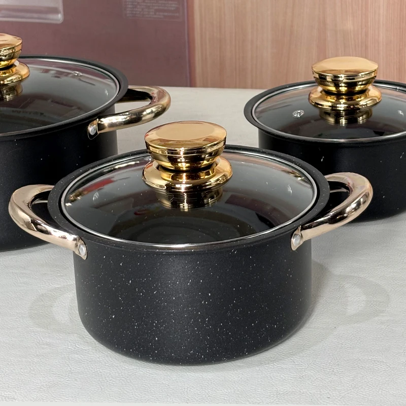 New kitchen stainless steel pot set cookware juego de ollas kitchenware set black soup pots and frying pans